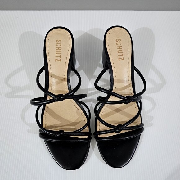 NEW Schutz Princey Strappy Sandal Knotted Heel Black Leather Size 9 - Picture 4 of 12